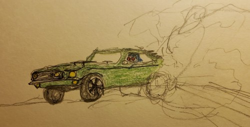 abysswaatchers:drew this as fast as i could as a personal challenge, like 14 mins. cel cutting donuts in frogcar with jesus built my hotrod blaring from the speakers :)