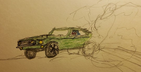abysswaatchers:drew this as fast as i could as a personal challenge, like 14 mins. cel cutting donuts in frogcar with jesus built my hotrod blaring from the speakers :)