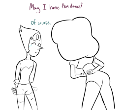 mysteriousfoxgirl:  gem-smooches:  They had the dance party with Steven.   Steven why? why must you always walk in on cute moments between Pearl and Garnet. This was super cute though! 