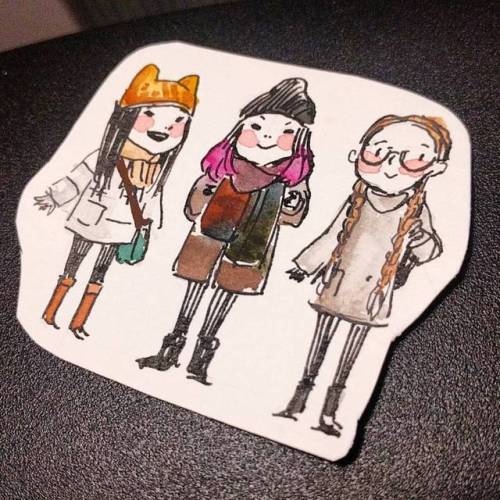 Watercolor friendos and me~ #doodles #watercolor #watercolordoodle