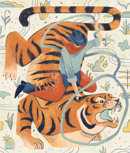 sanderdraws:Tiger cowboy. I read an old article that mentioned that there are more tigers in captivi