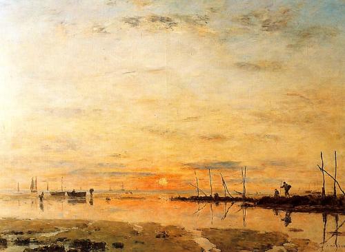 eugene-boudin: Le Havre. Sunset at Low Tide., 1884, Eugene Boudin