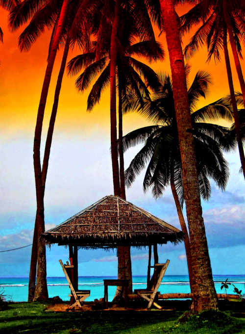 tropicaldestinations:  Palapa Under Orange Sky, Philippines, Asia (by Patrick Payne)