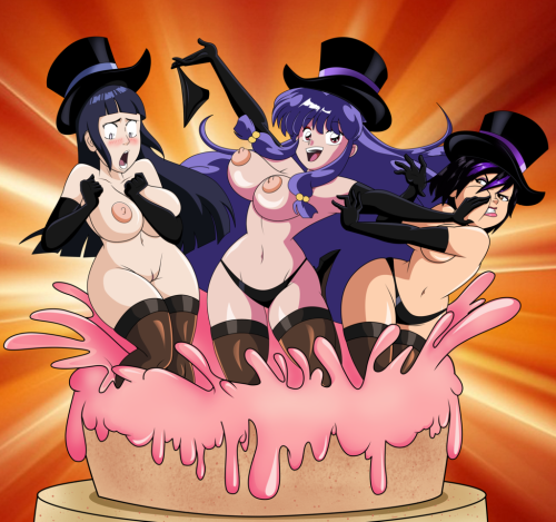 grimphantom2:  Birthday Disaster by grimphantom  Commission done for JavidLuffy for his birthday who ask for this cake surprise disaster between Shampoo, Hinata and Gogo Tomago. I like how this one came out also how the personalities vary with the 3