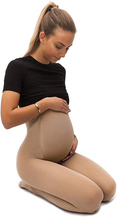 Pregnant women wearing maternity tights.