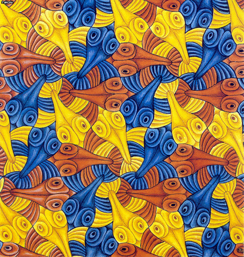 artist-mcescher:Symmetry Watercolor 55 Fish, 1942, M.C. Escher