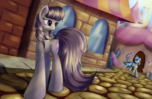 grenadder:  I need to work on drawing pony cities.   “Wait up, Tavs!” Heehee x3