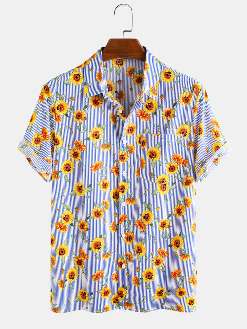 nervousnightwerewolf: Hawaiian flower Printed Short Sleeve Shirt And Button Print Blouses Check out 