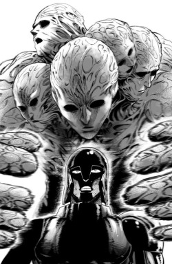 shi-no-monogatari:    - Onepunch-Man || ★ || read    That&rsquo;s Melzgald, Boro&rsquo;s second in command about to sneak attack on of Atomic Samurai&rsquo;s pupils Iaian. He doesnt kill him, but he does punch his arm clean off. 