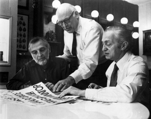 Herb Lubalin, Edward Rondthaler and Aaron Burns checking stuff