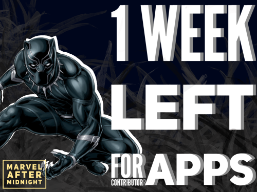 One week left to apply!Marvel After Midnight is a Halloween themed Marvel zine! We’re looking for wr