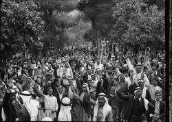 Palestinian men in the village of Abu Ghosh take an oath to fight during the Arab uprising of 1936-39 against British colonial rule and the Zionist project. 