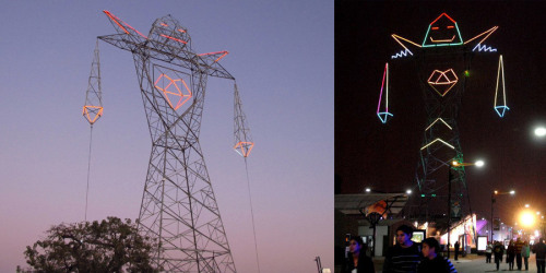 atlasobscura:  COLOSO -BUENOS AIRES, ARGENTINA Towering over a neighborhood in the city of Buenos Aires, Argentina, the giant skeletal robot known as Coloso almost looks imposing until the neon lights across its face make it smile and wink.  More at