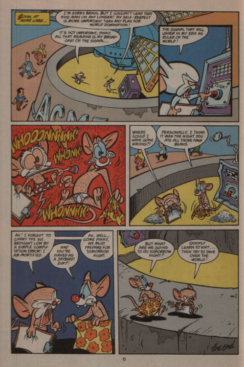 Let’s take a short break from Pluggers and check out this old Pinky and the Brain Comic Strip. Brain’s latest scheme causes the both of them to lose their fur and have to walk home in their underwear. Brain wears Boxers and Pinky wears Briefs