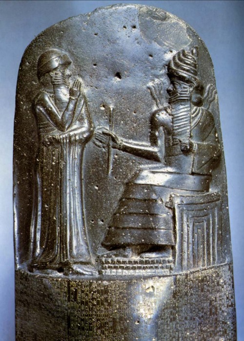 Stele with Law Code of Hammurabi, Susa, Iran. 1780 BCE.  record of the first written compr