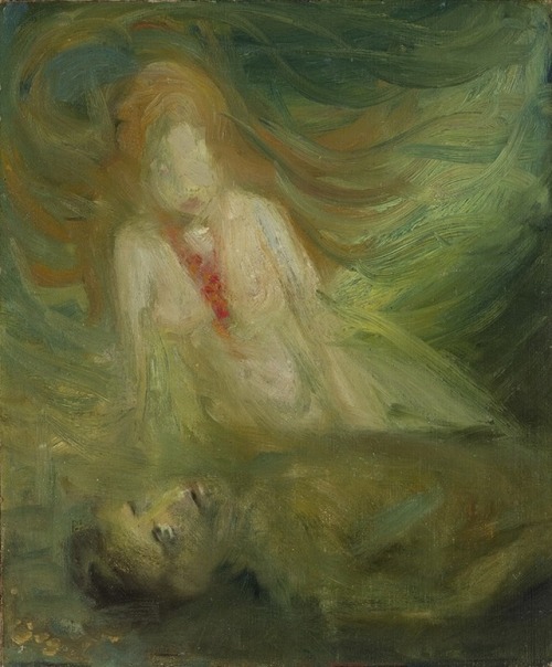 oldpaintings:Mermaid and drowned person, c.1905-1906 by Janis Rozentāls (Latvian, 1866–1916)