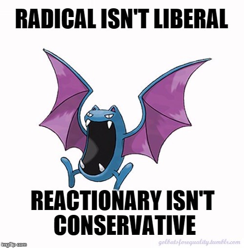 Equality Golbat: Radical isn’t liberal. Reactionary isn’t conservative.