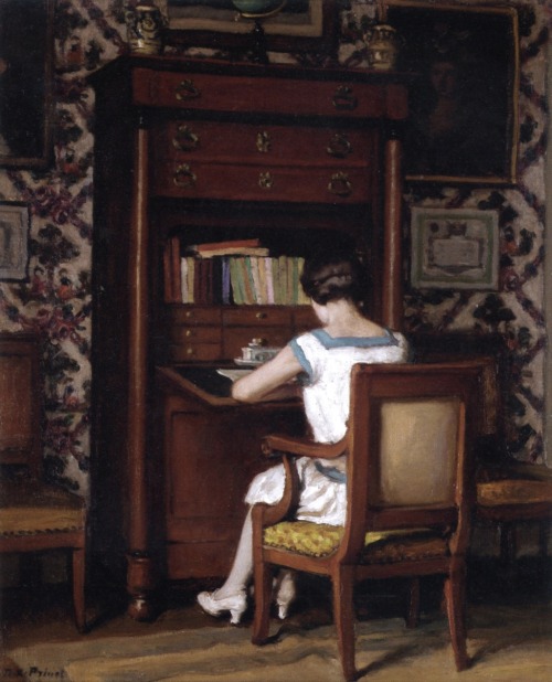 Woman at Her Secretary. René-François-Xavier Prinet (French 1861-1946). Oil on canvas. Prinet is not