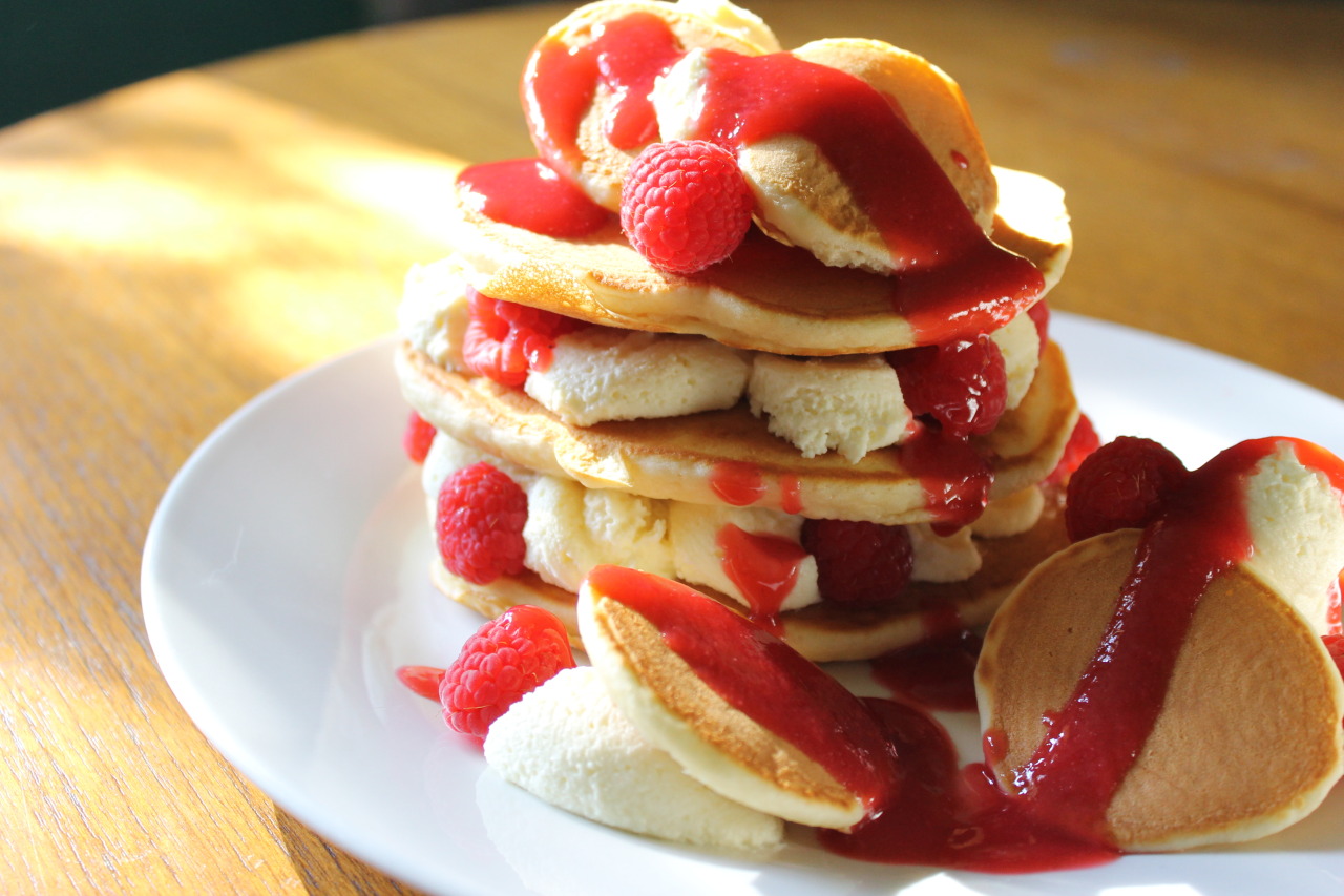 sungodprime:  Birthday pancakes 2016. White chocolate mousse, raspberry vodka sauce,