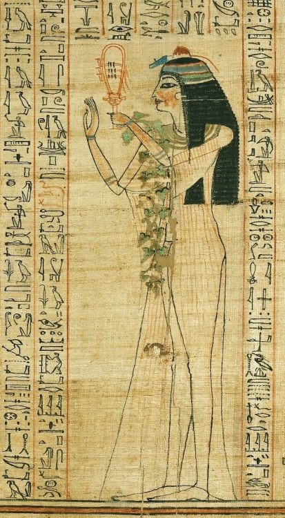 amntenofre:    Anhay playing the sistrum; on her left arm, branches of ivy.Detail from the “Book of Coming Forth by Day” of Anhay, “Chantress of Amon over the Phylae”, “Leader of the Musicians of Osiris”, “Leader of the Musicians of Nebtu