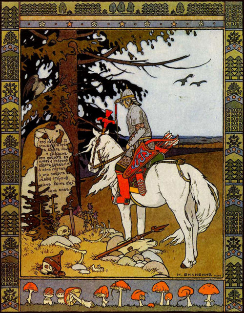 prettyskeletons:Illustration by Ivan Bilibin for The Tale of Prince Ivan, the Firebird, and the Grey