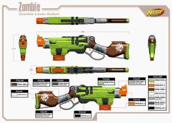 This is what the Slingfire ended up looking like at the end, a much more toy-like blaster evocative of a kid-friendly zombie holocaust.