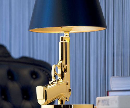 awesomeshityoucanbuy:  Gun LampsWith a sleek beautifully crafted non-lethal frame, the gun lamps are the obvious go-to choice for gun enthusiasts looking to brighten up their home. Each realistic looking gun lamp features an 18K polished gold frame that