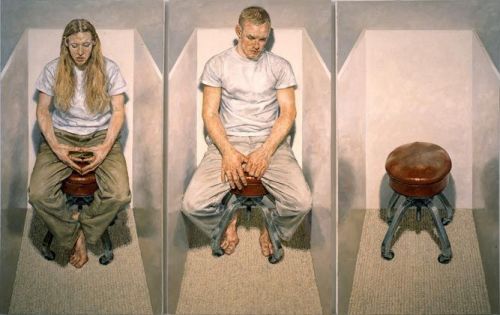 huariqueje:  Clive Smith   British, 1967- One, 1997, Oil on canvas, 21 x 15 in  One,One,One Without One, 1997-99 Held, 1999,  Oil on canvas, 58 x 55 in . Secured  1999, oil on canvas, 193 x 168 cm . 