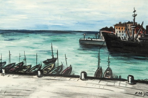Port de Nice  - Frans Masereel  : 1955Belgian , 1889 - 1972 Oil on paper on panel; 32 x 48 cm.