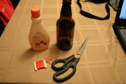 myfridgefood:  Easy way to cut up some Glass Bottles! 1. Wrap the cotton yarn around your bottle 5-6 times, tie and cut ends. You can also braid three pieces together and tie that around the bottle. I actually had better results using the braided yarn.