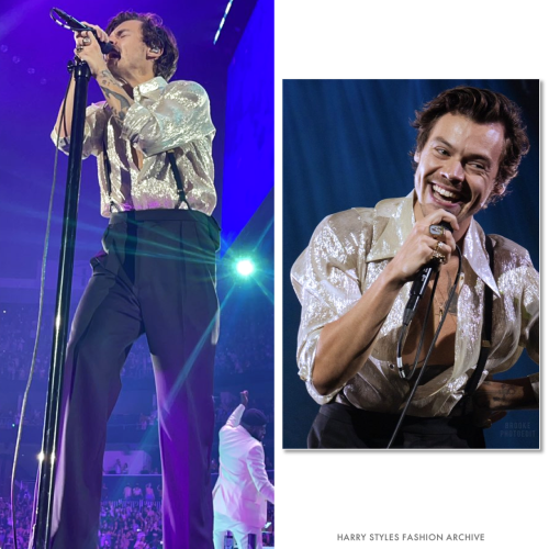 harryfashionarchive: Harry on stage in Pittsburgh | October 14, 2021Custom Gucci Shirt, Trousers, Su