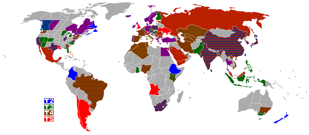 Destinations from each terminal of London-Heathrow Intl. Airport by Country.