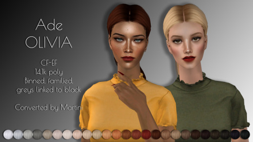 Four Ade’s female hair retextureClick name for view anglesAshley (SFS / Mediafire)Eva (SFS / M