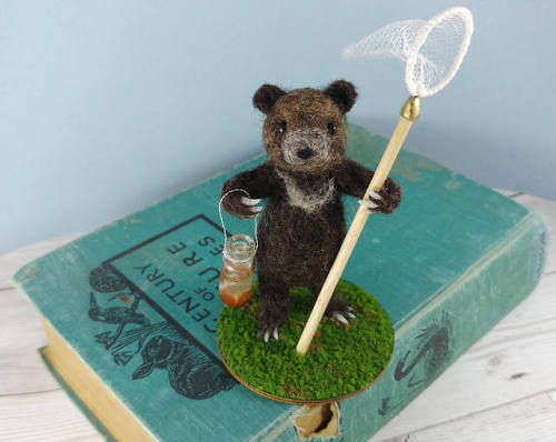 ‘Baby Bear Goes Fishing’ by Mythillogical Needle felted/mixed media art doll available o