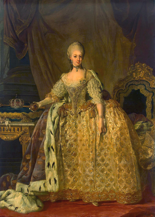 Official portrait of Sofia Magdalena as Queen of Sweden by Lorens Pasch the Younger, 1773-75 and her