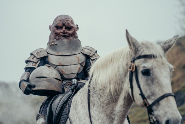 a sontaran from the new doctor who flux trailer on a horse