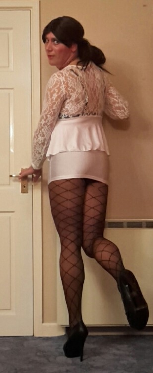 britishsissyexposer:More from Sissy Slut Mikela! Enjoy this sluts short tight white skirt! This gurl