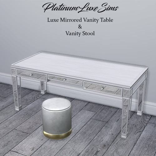 Luxe Mirrored Vanity Table &amp; Vanity Stool • Vanity has 5 swatches &amp; the stool has eight! DOW