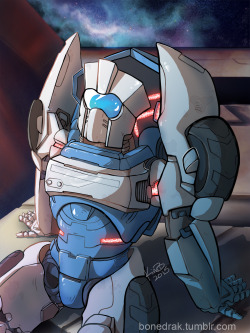 bonedrak:  Aside from that one doodle I did of Whirl I think this is second time I’ve ever drawn a pretty detailed TF character. I just really wanted to draw the small marshmallow (I guess he’s chilling on the exterior of the Lost Light (how is he