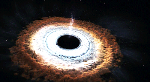 sci-universe:    Black Hole Tearing a Star Apart: New Findings Seen in Artist’s Rendering  What happens when a star gets too close to a black hole?  Recent observations by a trio of orbiting X-ray telescopes of an event dubbed  ASASSN-14li,  in a distant