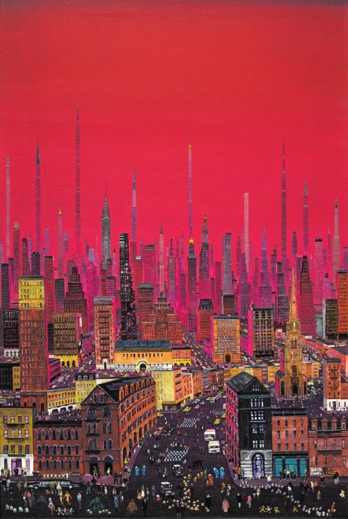 jareckiworld:Zhang Gong — New York Pink Dusk  (acrylic on canvas,  2010)