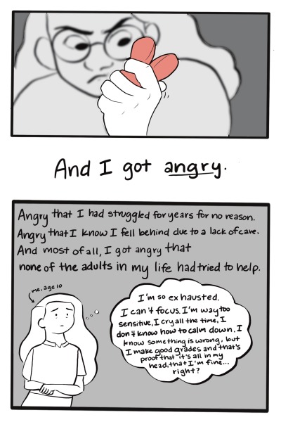 lateforcakes:big ole comic about adult ADHD diagnosis + big feelings + making sure childhood me is okay