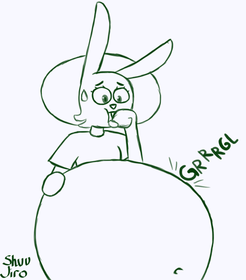 Oh yeah, I drew this fanart of @hector-collector‘s bunny sona, all stuffed full.