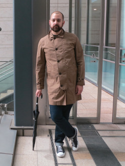 geoffgotdressed:  No. 311— Day: ThursdayDate: 11.7.13Location: TokyoTemperature: 64ºF | 18ºC J. Crew trench coat. J. Crew selvedge denim. Jack Purcell sneakers. Umbrella (on loan from Ritz Carlton Tokyo). 