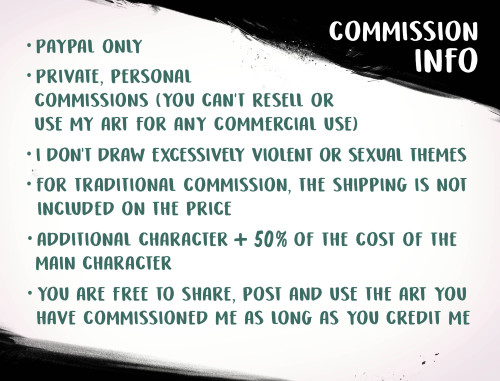 COMMISSIONS OPEN!!Finally I decided to open commissions again Limited slots!! DM or email me to beac