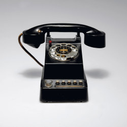 midcenturymodernfreak:  The Bauhaus Telephone 1929 Made by Fuld &amp; Co. | Frankfurt, Germany Bakelite receiver, metal sheet, painted black, dial face enamelled white, dark red and grey plastic switches. - Via