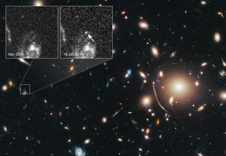 just&ndash;space:  Galaxy Cluster Magnifies Distant Supernova js