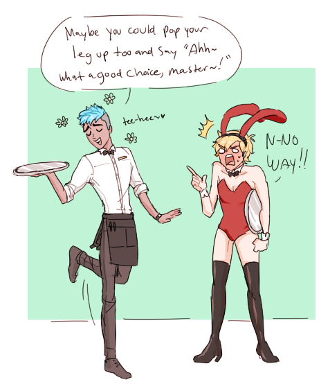 cafe!AU :3cjaune is tricked into becoming a bunny waiter at a cafe sun and neptune