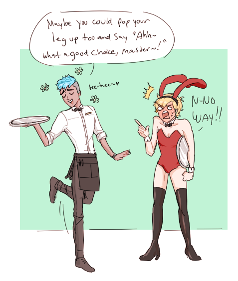 cafe!AU :3cjaune is tricked into becoming a bunny waiter at a cafe sun and neptune work at. 