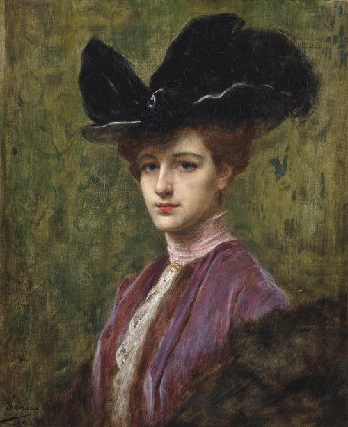 Adrien-Henri Tanoux - An Elegant Lady in a Black Hat - 1900